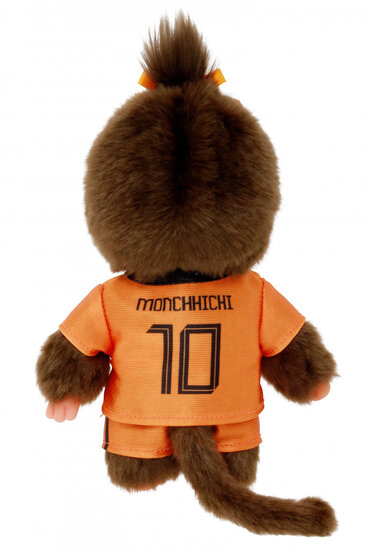 Monchhichi knuffel meisje in Holland voetbaltenue oranje 20cm