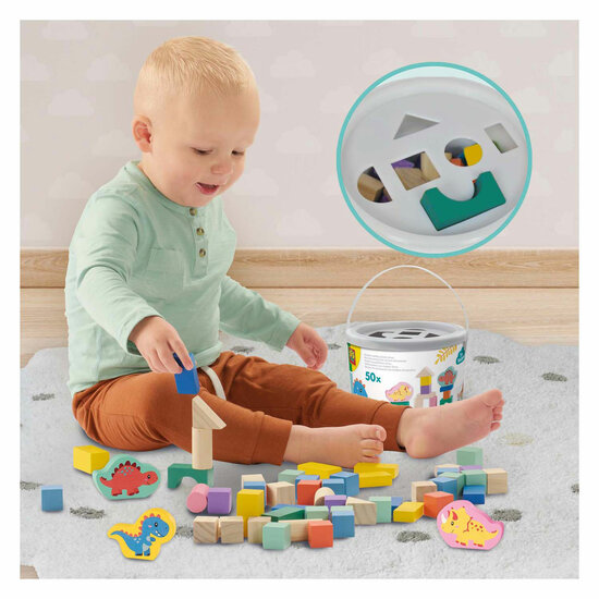 SES Houten Bouwblokken Dino's, 50st.