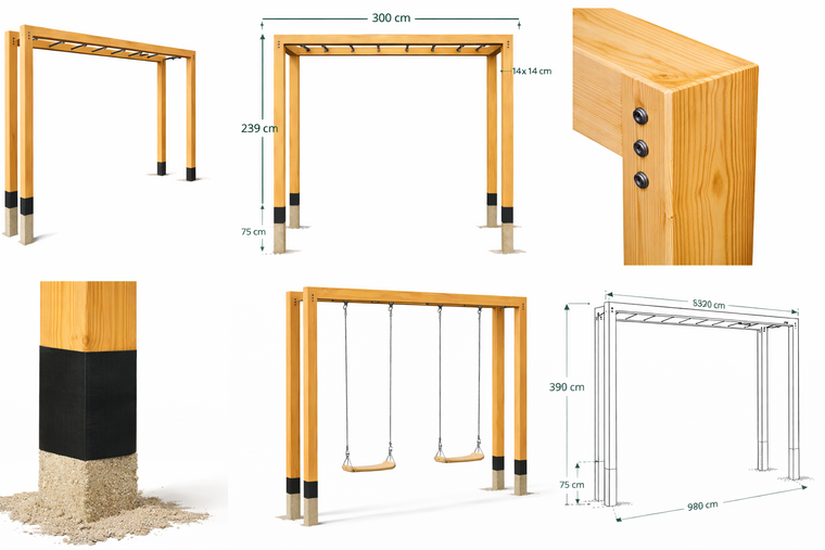 Robuuste Douglas Pergola Schommel met Rekstokken &ndash; 300 cm 14x14