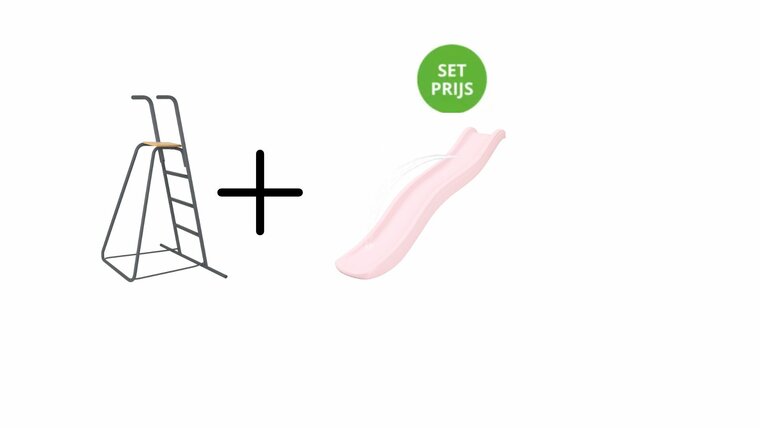 Complete glijbaanset 1,75 m met losse trap en wateraansluiting Pastel Roze