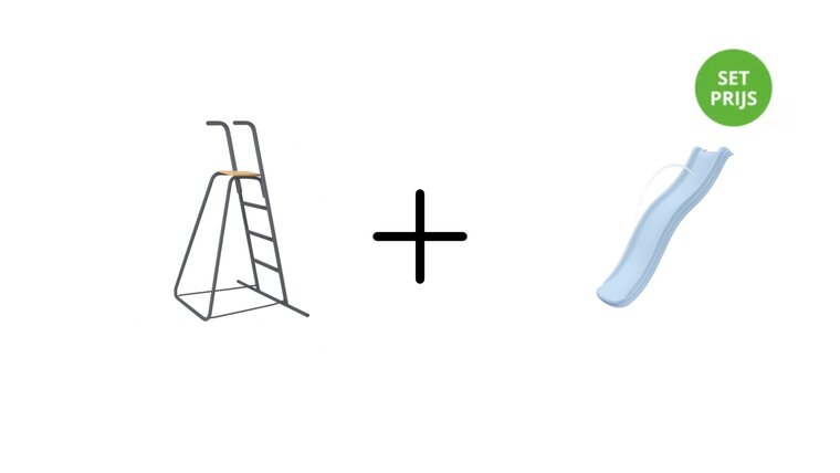 Complete glijbaanset 1,75 m met losse trap en wateraansluiting pastel blauw