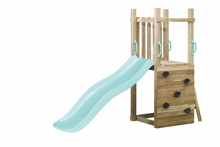 Houten Speeltoestel Irma Groot met pastelblauwe glijbaan