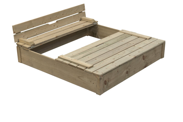 Houten zandbak 120x120 cm met zitrand - ge&iuml;mpregneerd grenenhout