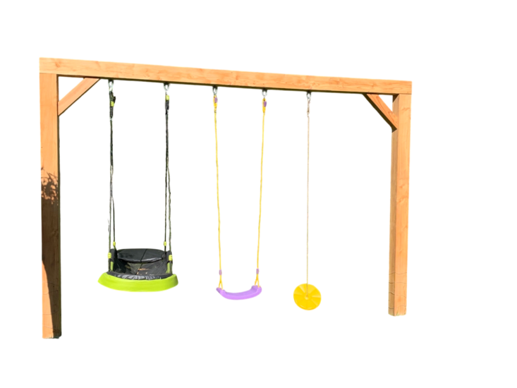 Douglashout schommel 200 cm breed met gelagerde haken en paalbescherming