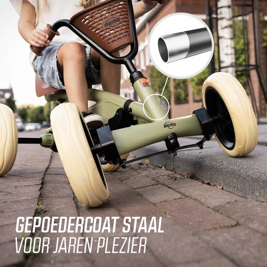 BERG Buzzy Retro skelter groen - 4 wielen, bruin zadel - 2-5 jaar
