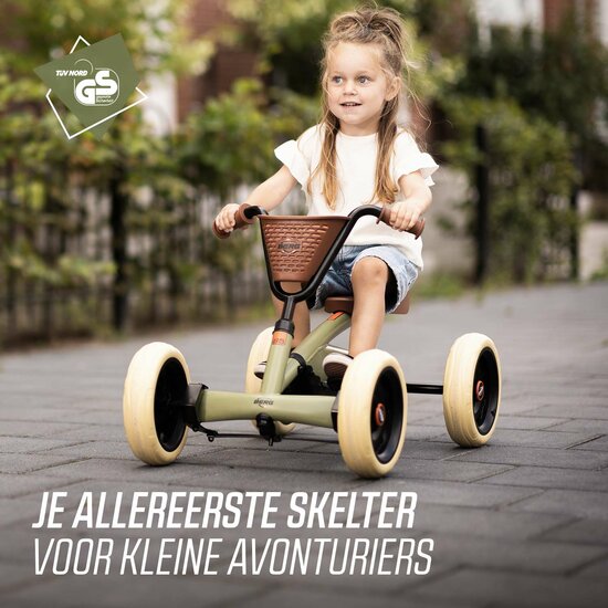 BERG Buzzy Retro skelter groen - 4 wielen, bruin zadel - 2-5 jaar