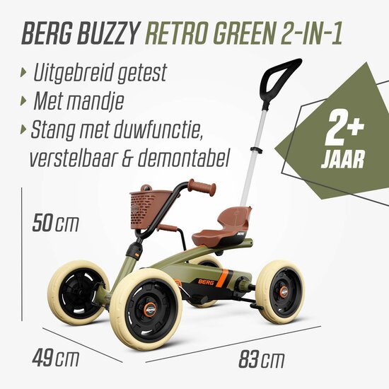 Skelter met duwstang BERG Buzzy Retro groen 2-5 jaar