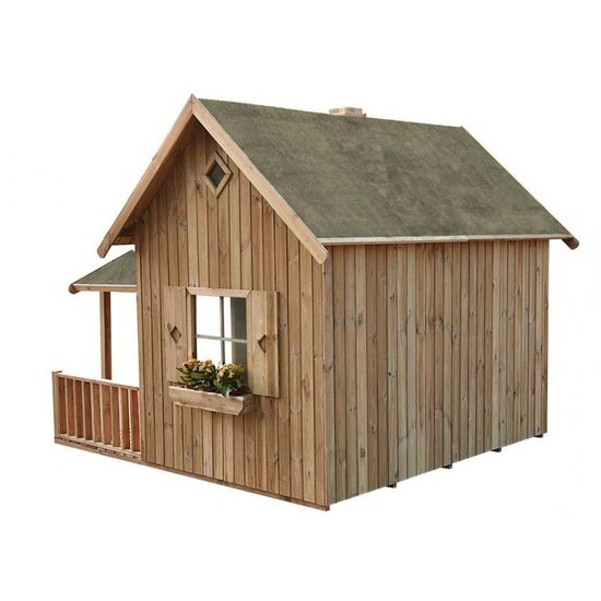 Speelhuis ge&iuml;mpregneerd hout met veranda en 3 ramen - WOODY Elodie