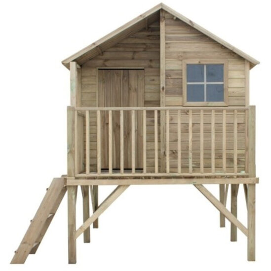 Houten speelhuis op poten Jinthe L met balkon en 3 ramen