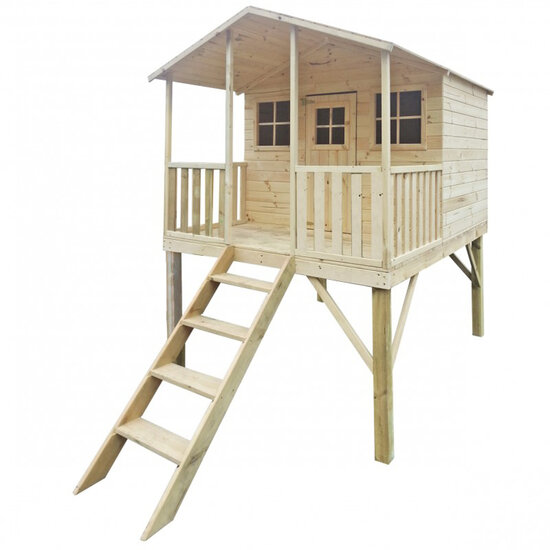 Houten speelhuis op poten met trap en overdekt terras - WOODY Harper