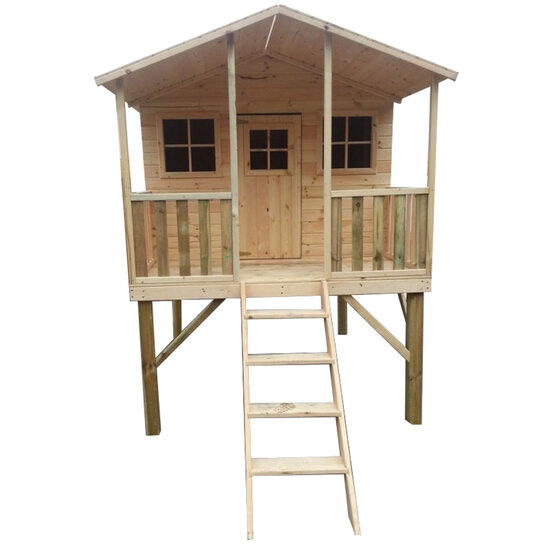Houten speelhuis op poten met trap en overdekt terras - WOODY Harper