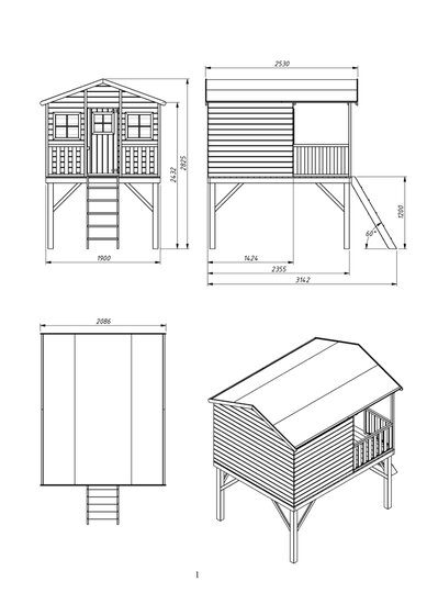 Houten speelhuis op poten met trap en overdekt terras - WOODY Harper