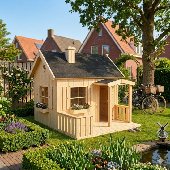 Houten speelhuis 16mm met overdekt terras WOODY Ruby Premium