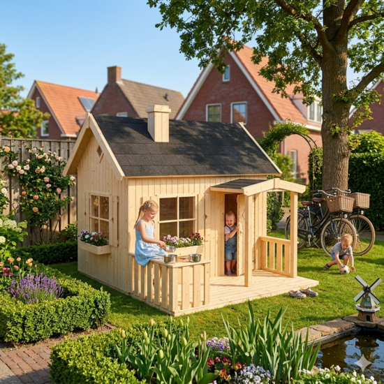 Houten speelhuis 16mm met overdekt terras WOODY Ruby Premium