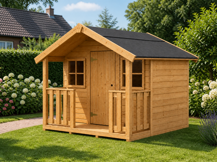 Speelhuis grenenhout 14mm met veranda 184x216cm Nova WOODY