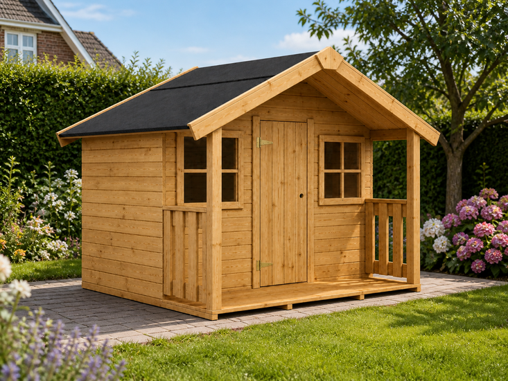 Speelhuis grenenhout 14mm met veranda 184x216cm Nova WOODY