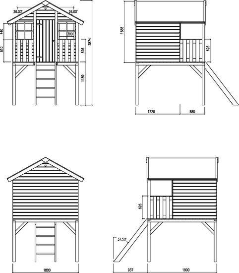 Verhoogd speelhuis Nora met balkon 16mm ge&iuml;mpregneerd hout