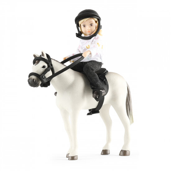 Lundby poppenhuispop met paard, rijhelm en zadel (schaal 1:18)