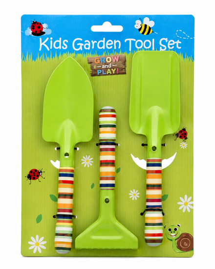 Tuingereedschap set voor kinderen 3-delig groen (2 schepjes + hark)