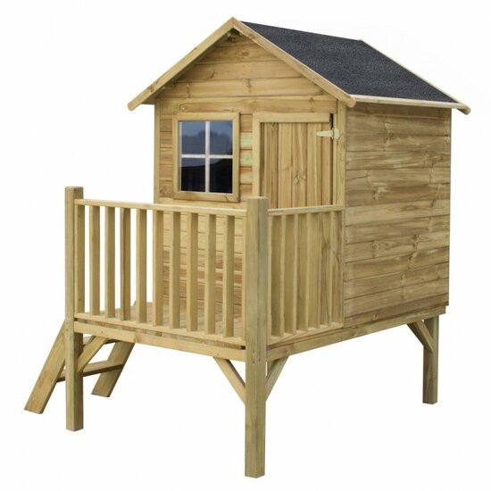 Houten speelhuis op palen met balkon en glijbaanaansluiting WOODY Sammy