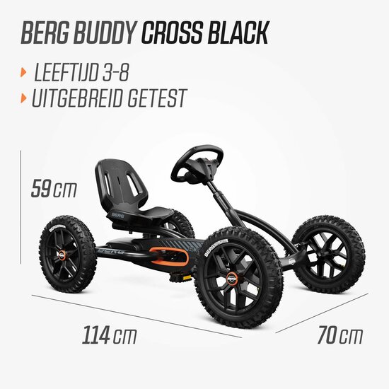 Skelter met handrem BERG Buddy Cross zwart 3-8 jaar luchtbanden