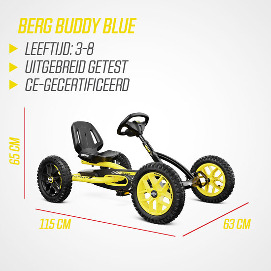 Skelter met luchtbanden BERG Buddy Cross geel/zwart + soundbox