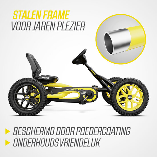 Skelter met luchtbanden BERG Buddy Cross geel/zwart + soundbox