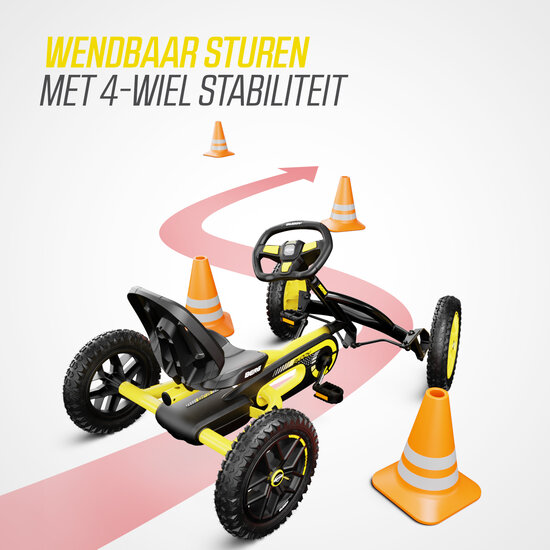 Skelter met luchtbanden BERG Buddy Cross geel/zwart + soundbox