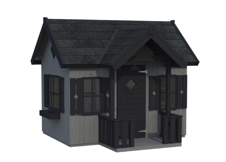 Houten speelhuis 16mm met veranda, 4 ramen en plantenbakken Faye