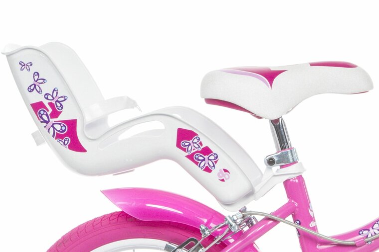 Dino Bikes Flappy kinderfiets 14 inch met zijwieltjes roze/wit