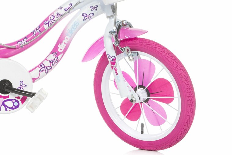 Dino Bikes Flappy kinderfiets 14 inch met zijwieltjes roze/wit
