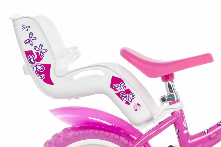 Kinderfiets 12 inch Dino Bikes Flappy met zijwieltjes roze/wit