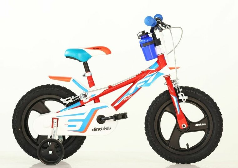 Kinderfiets 14 inch Dino Bikes R1 racethema rood/blauw/wit