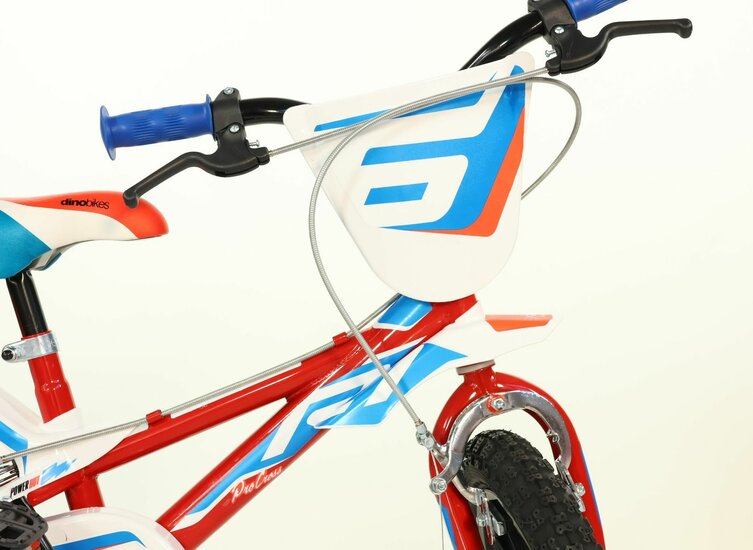 Kinderfiets 14 inch Dino Bikes R1 racethema rood/blauw/wit