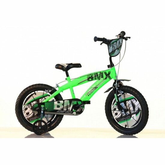 14 inch BMX kinderfiets groen met zijwieltjes Dino Bikes