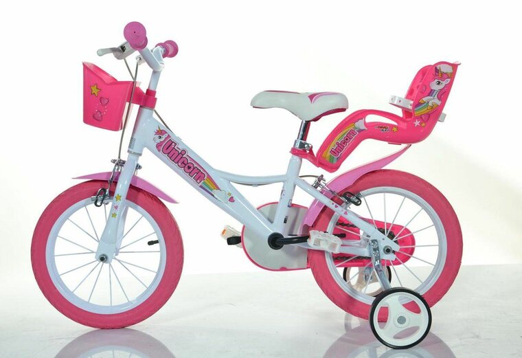 Kinderfiets 14 inch unicorn meisjes met zijwieltjes Dino Bikes
