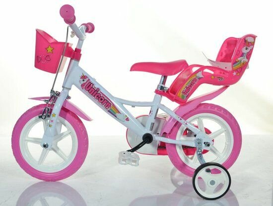 Kinderfiets 12 inch unicorn meisjes met zijwieltjes Dino Bikes