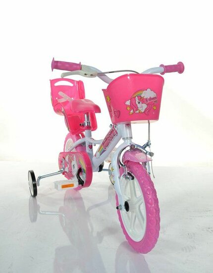 Kinderfiets 12 inch unicorn meisjes met zijwieltjes Dino Bikes