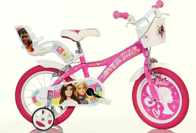 Barbie kinderfiets 16 inch roze met zijwieltjes - Dino Bikes