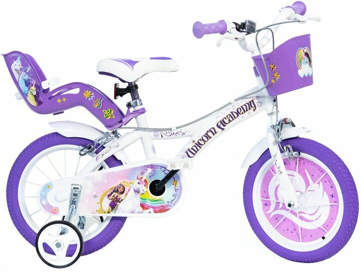 Kinderfiets 12 inch Dino Bikes Unicorn Academy met zijwieltjes