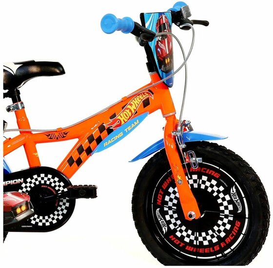 Kinderfiets 16 inch Hot Wheels oranje met zijwieltjes - Dino Bikes