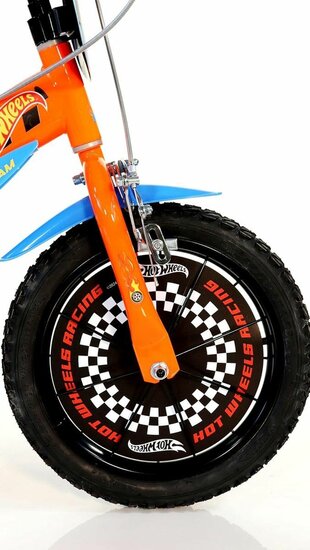 Kinderfiets 16 inch Hot Wheels oranje met zijwieltjes - Dino Bikes