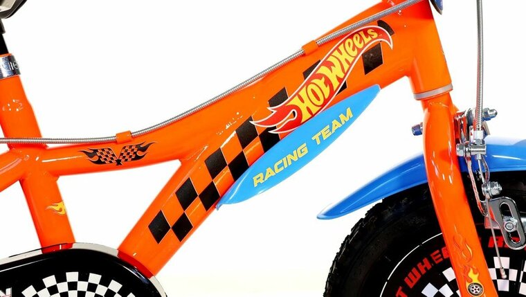 Kinderfiets 16 inch Hot Wheels oranje met zijwieltjes - Dino Bikes