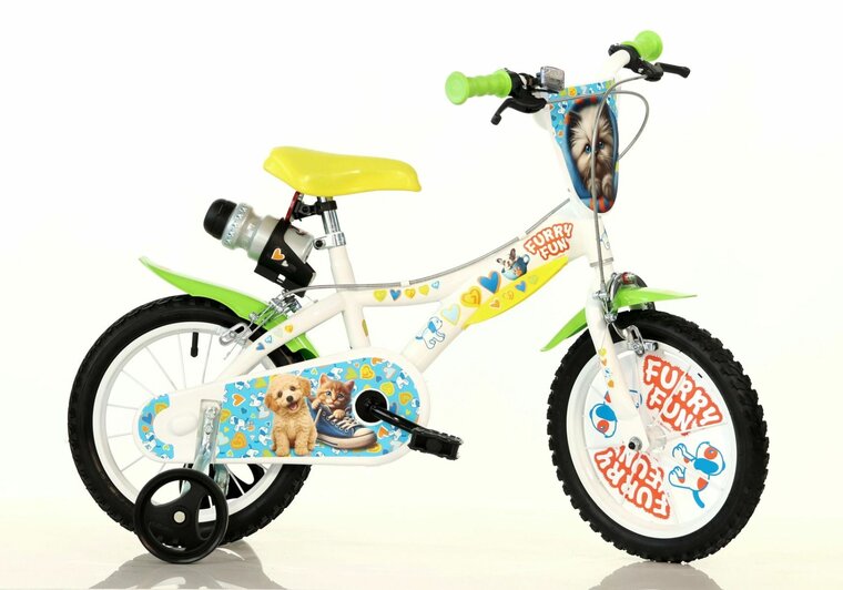 Kinderfiets 14 inch Dino Bikes Furry Fun met zijwieltjes