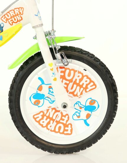 Kinderfiets 14 inch Dino Bikes Furry Fun met zijwieltjes