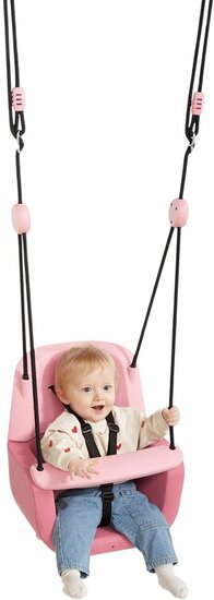 3-in-1 meegroei babyschommel roze met veiligheidsgordel en beugel