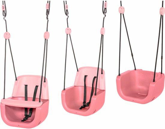 3-in-1 meegroei babyschommel roze met veiligheidsgordel en beugel