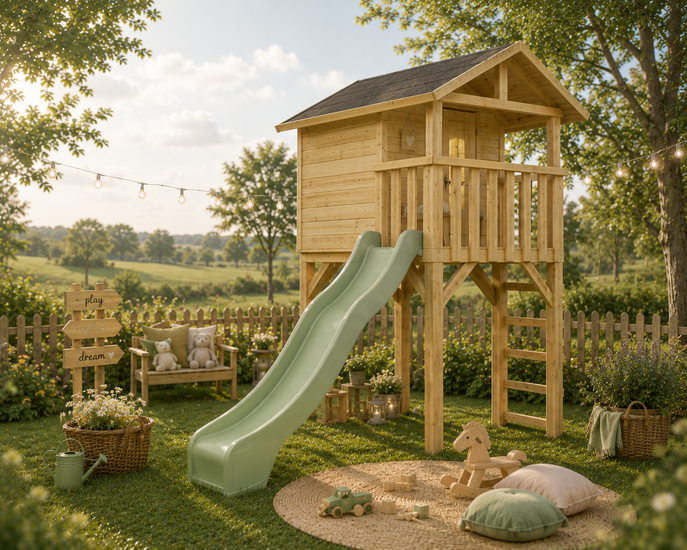 Speelhuis op palen grenenhout 16mm met veranda - WOODY Teddy