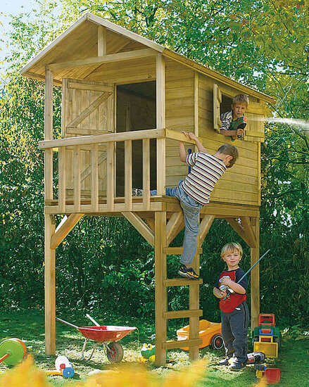 Speelhuis op palen grenenhout 16mm met veranda - WOODY Teddy