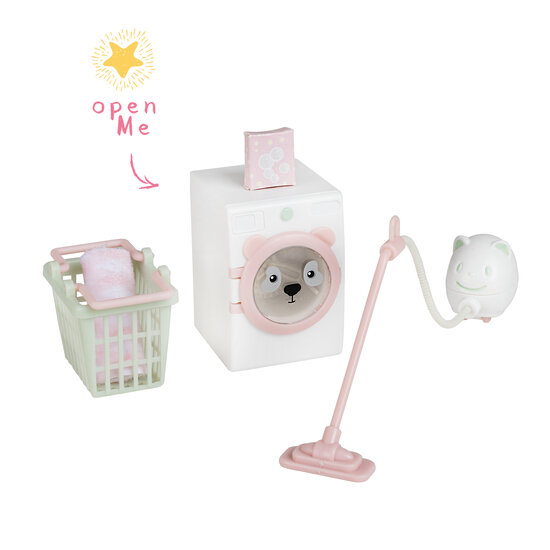 Lundby schoonmaakset poppenhuis - wasmachine, stofzuiger en wasmand